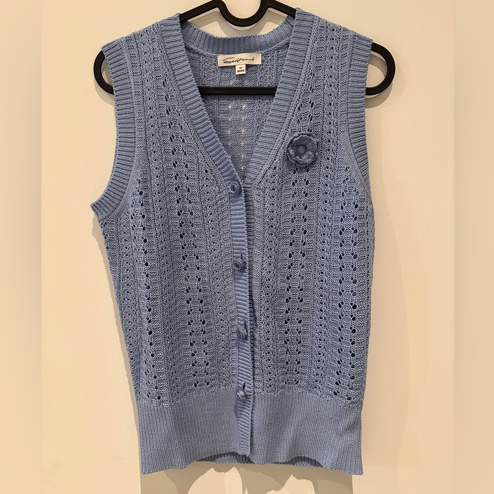 NWOT - Selfwho Sky Blue Sleeveless Knit Cardigan